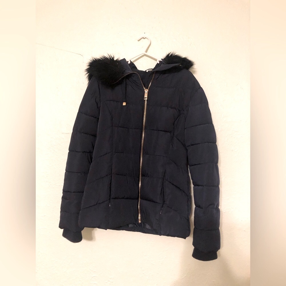 Winter Coat with Faux Fur Hood Trim